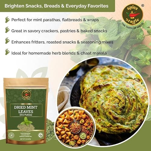 Spice Magic Dried Mint Leaves (Peppermint) 2oz (57g) Cut & Sifted | All-Natural Herb | Perfect for Teas, Salads, Sauces & Middle Eastern Dishes | 100% Natural, Vegan, Non-GMO I No Stems thumbnail 4