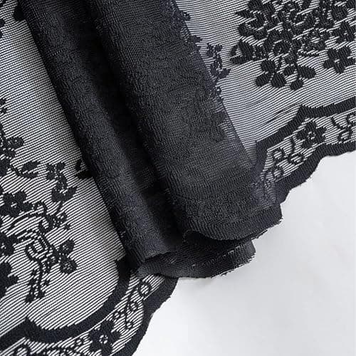 YJ YANJUN Gothic Lace Curtains Short 24 inch Length Set of 2 Victorian Half Kitchen Curtains Light Filtering Small Window Curtains for Bathroom RV Halloween Goth Dark Room Decor 26 x 24 Black thumbnail 3