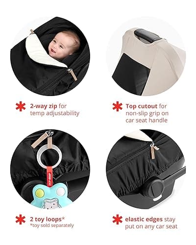 Skip Hop All Seasons Baby Car Seat Cover 4 in 1 Universal Fit with UPF40+ Sunshade and Water Resistant Fabric Oat - All Season Car Seat Cover - Oat thumbnail 7