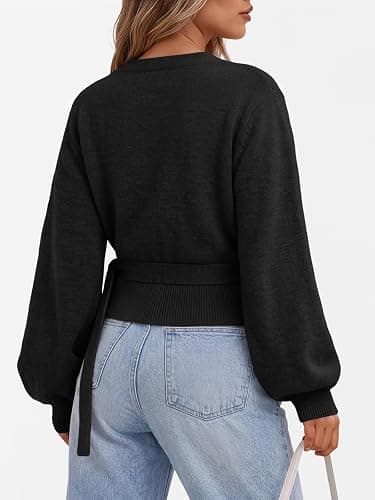 Trendy Queen Womens Wrap Cropped Open Front Pullover Sweater Tops 2026 | Lightweight Soft Knit, Adjustable Side Tie, Easy Layering Piece, Fall Fashion Staple thumbnail 4