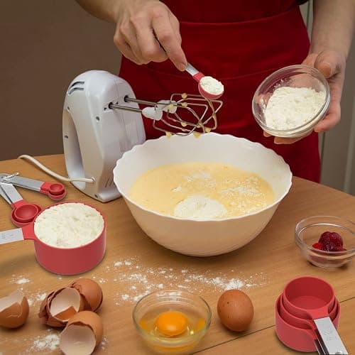 TILUCK Measuring Cups & Spoons Set, Stackable Cups and Spoons, Nesting Measure Cups with Stainless Steel Handle, Kitchen Gadgets for Cooking & Baking（Red） thumbnail 7