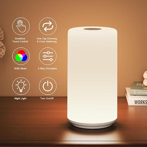 Touch Bedside Table Lamp, [RGB Mode] 3 Way Dimmable Warm White Lights for Bedroom, Multi-Color Smart Nightstand Lamp Desktop LED Lamp for Living Room Home Gifts - Image 1