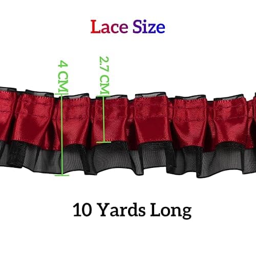10 Yards Satin Ruffle Trim Fabric Trims, 2-Layer Satin Organza Pleated Edging Trimmings, Pleated Lace Ribbon for Sewing Making Crafts Dress Curtain Wedding Costume Pillowcase Decor (Red) thumbnail 2