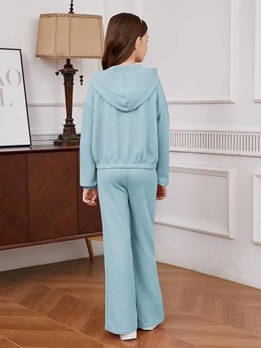 Floerns Girls Long Sleeve Hoodie Tank Split Flare Pants Set Three Piece Outfit thumbnail 2