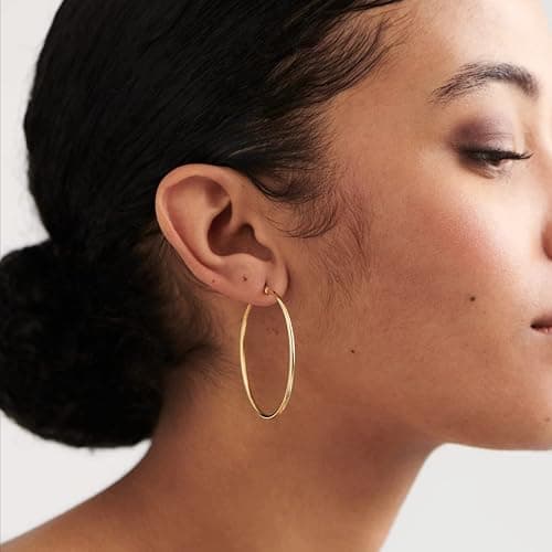 Senteria Large Gold Hoop Earrings for Women Girls Stainless Steel Hoop Earrings Set Thin Gold Hoop Earrings Lightweight(30MM 40MM 50MM 60MM 70MM) thumbnail 2