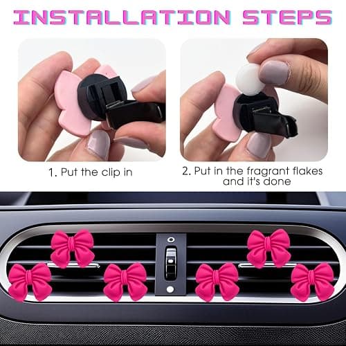 CasaPopz 6 pcs Bow Car Air Vent Clips Coquette Cute Girly Car Decor Accessories Interior Aesthetic Decorations Charm Stuff for Women Girl (Hot Pink) thumbnail 4