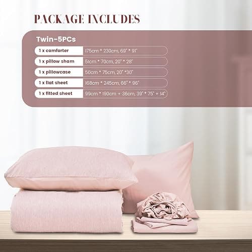 DECMAY Pink Twin Comforter Set for Girls 5 Piece Bed in a Bag Twin | Cationic Dyeing, Soft Lightweight Twin Bedding Set with Sheets, Pillowcase, Pillow Sham, All Season Bed Set for Girls thumbnail 5