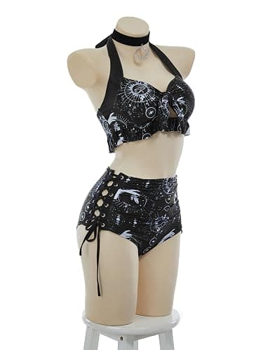 MEOWCOS Goth Bikini Swimsuit Witch Bathing Suit Dark Style Star Moon Gothic Swimsuit thumbnail 3