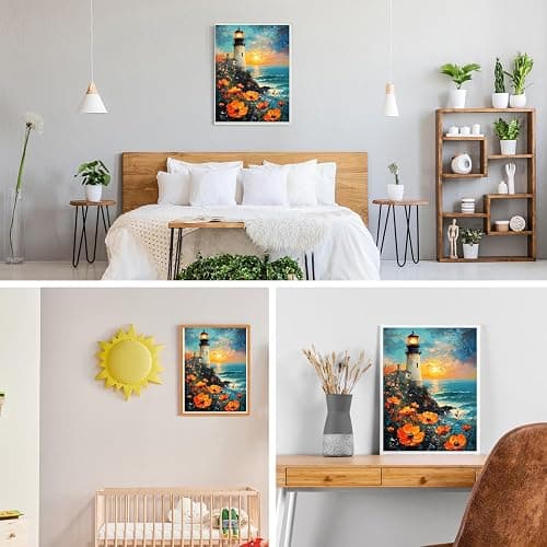 GDYEEH DIY Lighthouse 5D Diamond Art Kits, Round Full Drill Sparkling Poppies Diamond Painting Picture, Moon Night Painting by Numbers Art Kits for Adults Beginners Home Wall Decor 12x16 inch thumbnail 3