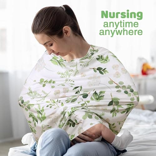 Nursing Cover Breastfeeding Scarf, Car Seat Covers for Babies Infant Carseat Canopy, Stretchy Soft Breathable Multi-Use Cover Ups for Stroller High Chair Shopping Cart, Baby Essentials for Summer thumbnail 5