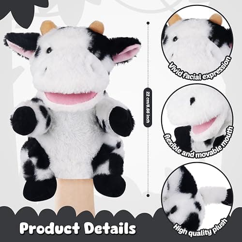 Animal Hand Puppets 11 Inch Sea Turtle Plush Dinosaur Animals Hand Puppet Toys Role-Play Toy Puppets for Kids Storytelling Imaginative Pretend Play Teaching Preschool(Cow) thumbnail 3