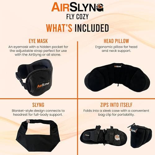 3-in-1 Airplane Sleep Support System - Integrated Plane Sleeping Accessories with Memory Foam Long Haul Flight Pillow, Adjustable Travel Eye Mask, and Blanket-Like Body Sling - Fits in Carry On thumbnail 5