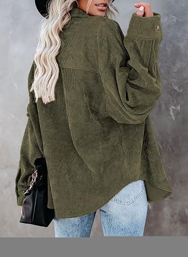 Dokotoo Womens Corduroy Button Down Shirts Boyfriend Long Sleeve Oversized Blouses Tops thumbnail 2