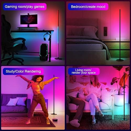 Lanmonlily Corner Floor Lamp, RGB Corner Lamp Compatible with Alexa, Smart Modern Floor Lamp with Music Sync 16 Million DIY Colors & 68+ Scene for Bedroom Living Room and Gaming Rooms thumbnail 6
