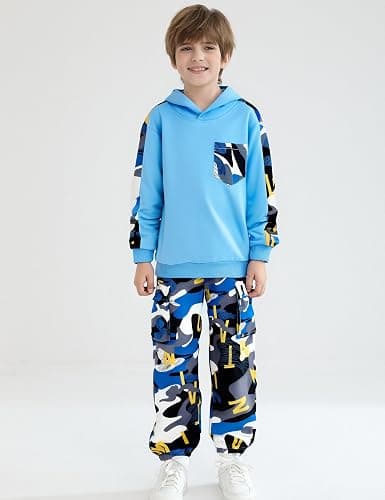 mksodopy Boys Clothes Boy Outfits 2-Piece Long Sleeve Hoodie and Camouflage Pants Boys Clothing for 6-16 Years thumbnail 2