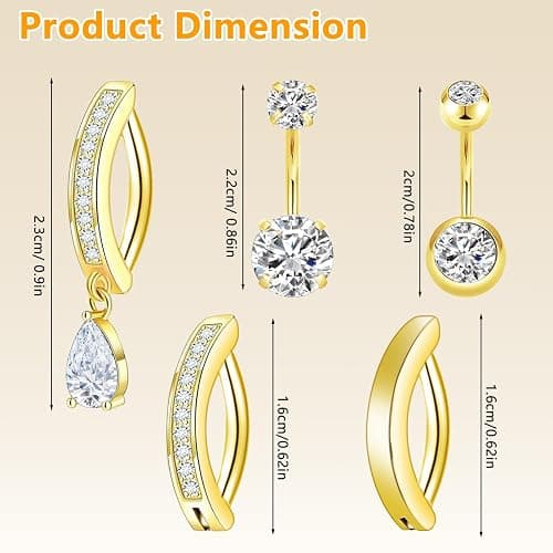 Fidqiog 5 Pcs Belly Button Ring, Stainless Steel Dangle Belly Button Piercing, Gold Heart Butterfly Dainty Dangling Navel Piercing Jewelry for Women, Cute Dangly Navel Rings thumbnail 3