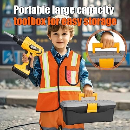 Zealous 48pcs Kids Tool Set with Tool Box & Electronic Toy Drill, Pretend Play Construction Kits for Kids Ages 3-5 Years Old, Toddler Boy Toys thumbnail 6