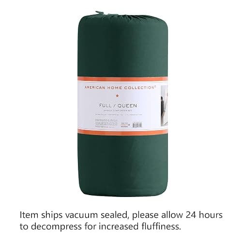 American Home Collection Comforter Set, Down Alternative Ultra Soft Microfiber, 3 Pieces with 1 Comforter and 2 Pillow Shams, Oeko-Tex Comforter for Full and Queen Size Bed, Dark Green Comforters thumbnail 6