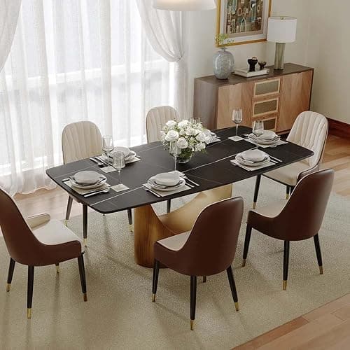 POVISON 71" Modern Dining Table for 6, Matte Black Heavy-Duty Dining Table, Sintered Stone Dining Tabletop with Bronze Carbon Steel Pedestal, 71 inch Rectangle Dining Room Table (Table Only) thumbnail 3