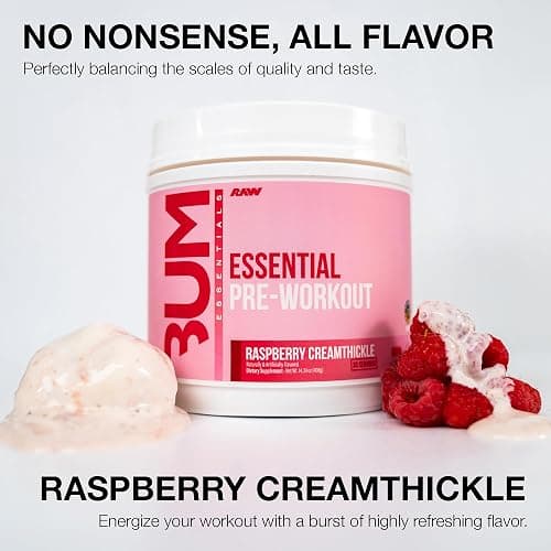 RAW Essential Pre-Workout Powder (Rasberry Creamthickle) - Chris Bumstead Sports Supplement for Men & Women - Preworkout Energy Powder with Caffeine, L-Citrulline, L-Tyrosine, & Beta Alanine Blend thumbnail 3