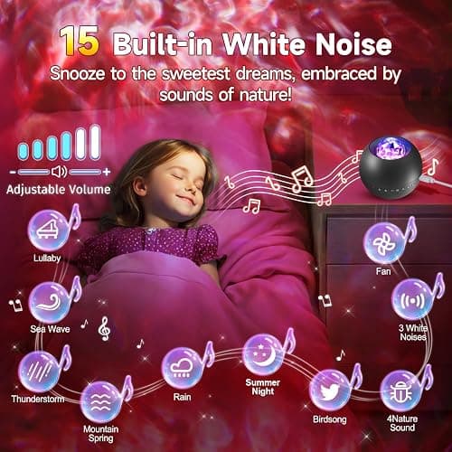 COOLNIGHT Galaxy Light Projector, 210 Light Effects Ceiling Projector with 15 White Noise, HiFi Bluetooth Galaxy Projector for Bedroom, Remote & Timer –Galaxy Projector Lights for Bedroom Adults thumbnail 3