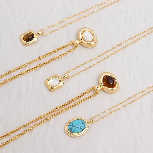 Jean Beau Gold Stone Pendant Necklaces for Women, Chunky Gemstone Dangle Necklace Wedding Prom Fashion Jewelry Gift thumbnail 7