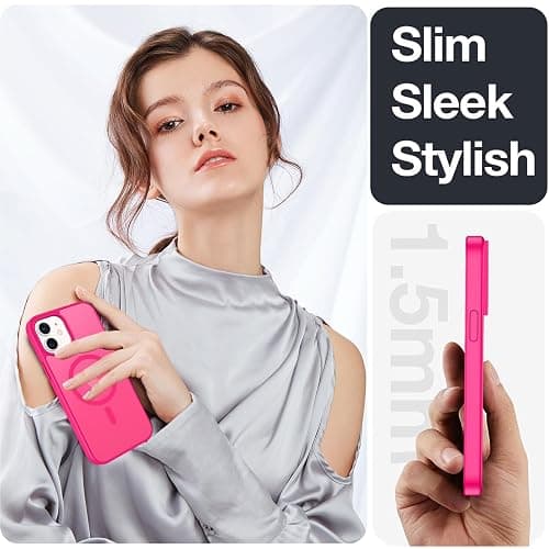 ROUMAYMAY Case for iPhone 12/12 Pro, Strong Magnetic [Compatible with MagSafe] Military Grade Protective Slim Translucent Matte Skin Smooth Phone Case for iPhone 12/12 Pro Cover, Hot Pink thumbnail 6