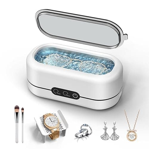 BYASKZIV Ultrasonic Jewelry Cleaner, 48KHz Ultrasonic Cleaner Machine for Jewelry, Eyeglasses, Rings, Watch Strap, Dentures- Dual Cleaning Modes, 304 Stainless Steel Tank - White