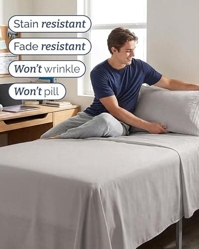 Twin XL Size 3 Piece Sheet Set - Comfy Breathable & Cooling Sheets - Hotel Luxury Bed Sheets for Women & Men - Deep Pockets, Easy-Fit, Soft & Wrinkle Free Sheets - Light Grey Oeko-Tex Bed Sheet Set thumbnail 5
