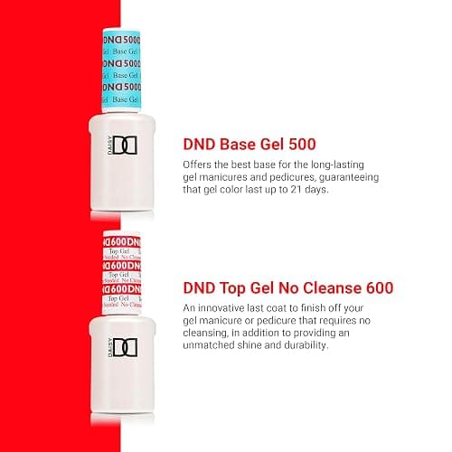 DND Base Gel & Top Gel No Cleanse Duo | Professional UV/LED Base Coat & No Cleanse Top Coat Set, Glossy Chip-Free Finish, Long Lasting Wear, Easy Soak Off Removal thumbnail 2