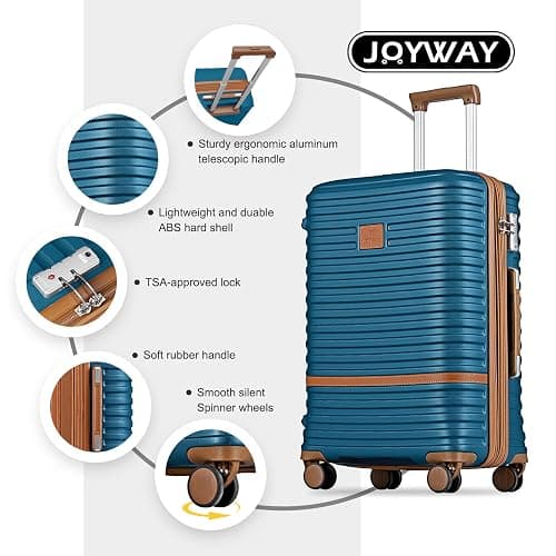 Joyway Carry On Luggage 20 Inch Expandable Suitcase with Spinner Wheel, 4 Piece Hard Shell Luggage Set with TSA Lock(Blue brown) thumbnail 2