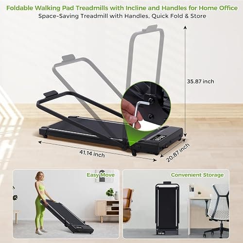 Walking Pad with Incline and Handle Bar, 3.0HP Portable Electric Compact Walking Pads Treadmills with Handles for Home Small Spaces, Small Treadmill with Incline, 320 lbs Capacity, 0.6-6.2MPH thumbnail 5