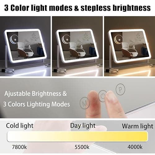 HIEEY Vanity Mirror with Lights, Lighted Makeup Mirror, Three Color Lighting Modes, and 5X Magnification Mirror, Smart Touch Control, 360°Rotation (17.4" x 13.5" White,Gift Box) thumbnail 3