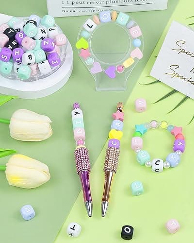 156Pcs FIVEIZERO Colorful Silicone Letter Beads, 12mm A-Z Alphabet Beads,Square Bead for Bracelets and Keychains, Large Letter Bead for Necklaces and Lanyards Making thumbnail 2