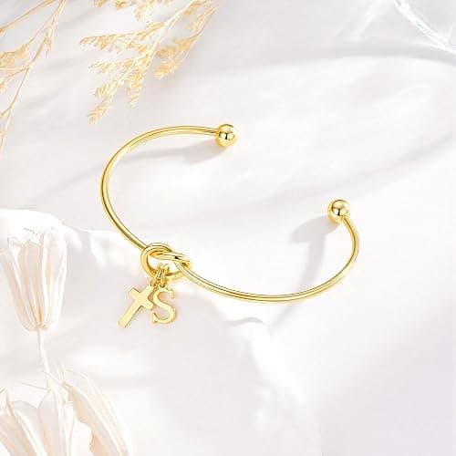 M MOOHAM Gold Cross Bracelet for Women Girls, Letter A-Z Cuff Knot Bracelet | 14K Gold Plated, Cross Initial Bracelet, Non Tarnish Gold Bracelet, Religious Christian Baptism Gift, Waterproof Jewelry thumbnail 8
