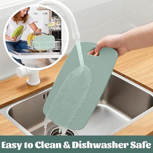Chopping Board Set with 3 Size (L, M, S), BPA Free Plastic Cutting Boards for Kitchens, Dishwasher Safe with Non-Slip Feet, Drip Juice Groove, Easy Grip Handle - Green thumbnail 4