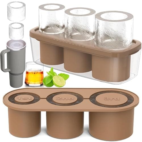 Ice Cube Tray for Tumbler Cup 30Oz-40Oz, 3 Pcs Silicone Cylinder Ice Mold with Lid and Bin for Freezer, Easy Fill and Release Ice Maker for Whiskey, Cocktail BPA-Free (Brown, 40Oz-Type1) - Image 1