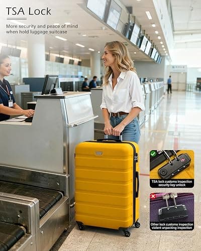 COOLIFE 28 Inch Large Suitcase for Checked Luggage, Business Trip, ABS+PC, Lightweight Hard Shell Luggage with 360°Rubber Spinner Wheels, YKK Zipper, Telescopic Handle, TSA Lock, Lemon Yellow thumbnail 7