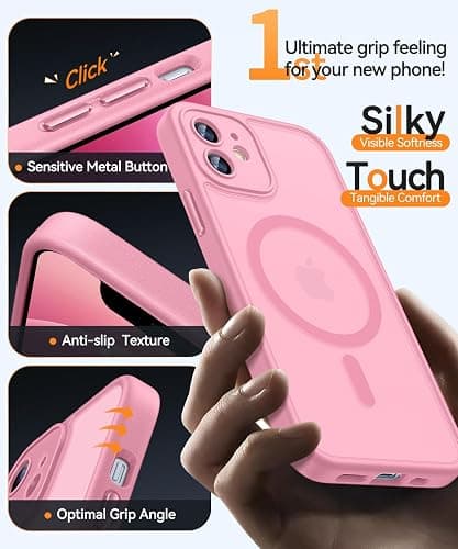 CANSHN Magnetic Compatible with iPhone 12 Case(6.1 Inch), Upgraded [Full Camera Protection] [Compatible with Magsafe] [Translucent Matte] Shockproof Protective Phone Case Cover,Pink thumbnail 5