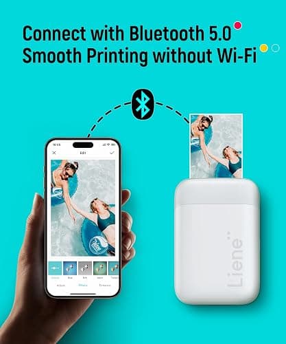 Liene Pearl K100 2x3” Photo Printer, Mini Instant Portable Color Picture Printer Bundle 50 Zink Adhesive Paper, Bluetooth 5.2 Compatible w/iOS & Android Small Phone Sticker for iPhone Smartphone White thumbnail 6