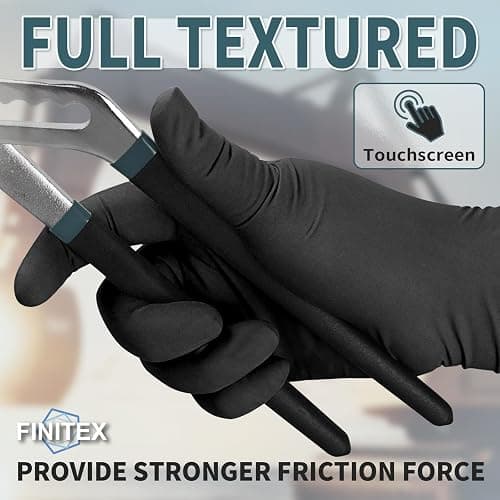 FINITEX - Black Nitrile Disposable Gloves, 5mil, Powder-free, Medical Exam Latex-Free 100 PCS For Examination Home Cleaning Food Glove (Small) thumbnail 4
