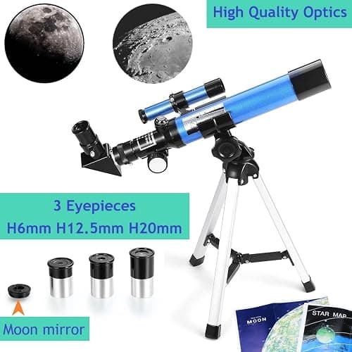 MaxUSee Kids Telescope 400x40mm with Tripod & Finder Scope, Portable Telescope for Kids & Beginners, Travel Telescope with 3 Magnification Eyepieces and Moon Mirror thumbnail 2