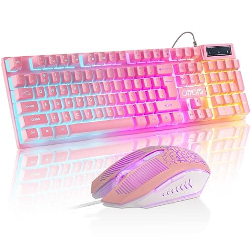 Wired Pink Gaming Keyboard and Mouse Combo with LED Backlit for PC Laptop | Multimedia Function Keys, 19 Key Anti-ghosting, Number Pad, 104 Keys Light Up Keyboard & RGB Mouse Set for Computer PS5 Xbox - Image 1