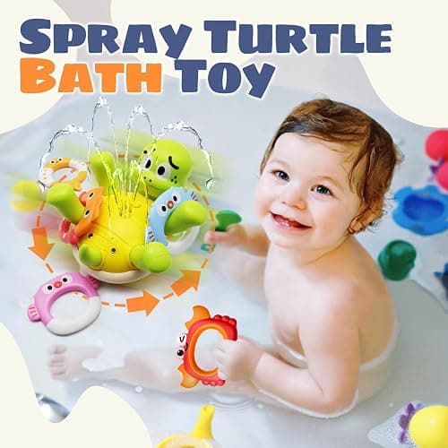 Sizobi Baby Bath Toys, Rechargeable Turtle Bath Toy Sprinkler for Kids Toddler with 5 Rings, Bathtub Fountain Spray Toy for Baby, Pool Water Table Bath Toys for Kids Ages 1-3 4 5 6 Year Old Boys Gifts thumbnail 4