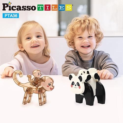 PicassoTiles Magnetic Build a Panda & Monkey Set Magnet Tile Blocks Add-on Expansion Pack, with Panda, Cub, Monkey & Baby Monkey Preschool Learning Educational Toddler Sensory Pretend Play Toy Ages 3+ thumbnail 3