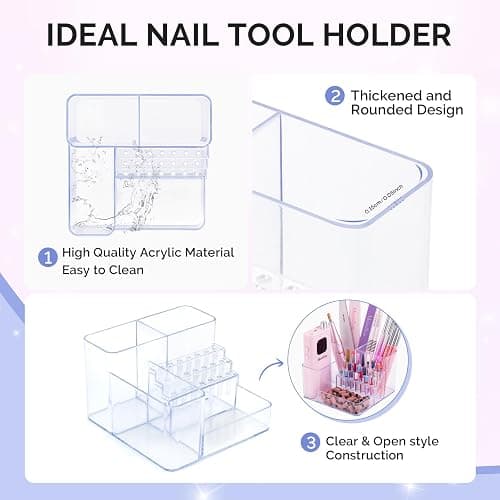 MelodySusie Nail Drill Holder, 21 Holes Nail Drill Bits Holder, Professional Acrylic Nail Tools Storage Box, Organizer Displayer for Manicure Efile Accessories Nail Drill Kit, Salon Home, Clear thumbnail 6