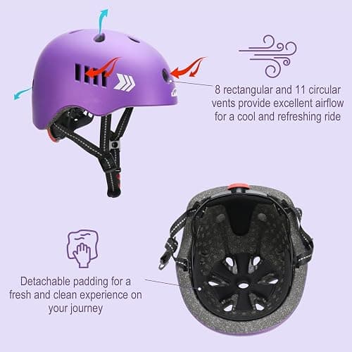 KAMUGO Toddler Helmet Kids Bike Helmet for Girls Boys Ages 2-8 Years,Toddler Bicycle Helmet Suitable for Skateboard Scooter Roller Skating Inline Roller Skating - Purple thumbnail 4