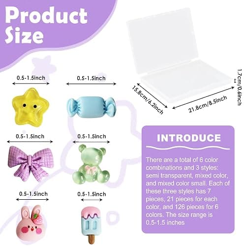 Bayurht 125PCS Slime Resin Charms 6 Colors Assorted Cute Charm Heart Bow Candy Charms Flatback Slime Charm Aesthetic Nail Beads for DIY Crafts Phone Cases thumbnail 3