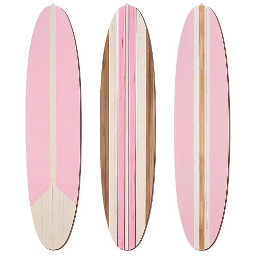 Gerrii 3 Pieces Surfboard Wall Decor 23.6" x 5.4" Preppy Beach Room Decor Aesthetic Large Wooden Cute Beachy Tropical Wall Art for Surfer Bedroom Living Room Bathroom Decorations(Pink) - Image 1