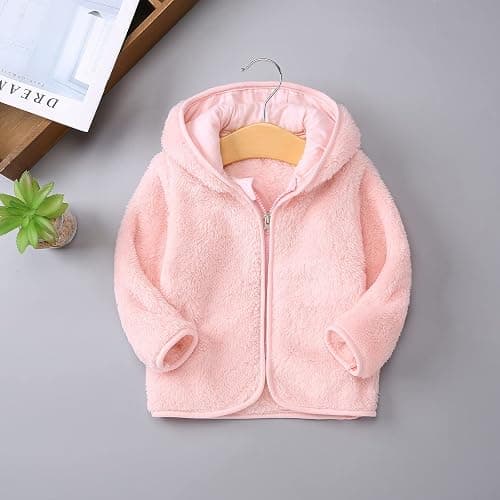 Toddler Boys Girls Hooded Jacket Fleece Hoodie Winter Warm Solid Color Teddy Coat Zip-up Bear Ear Sweater Fall Clothes thumbnail 4